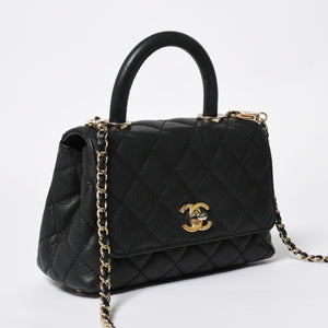 極美品 CHANEL シャネル トップハンドル 2WAYバッグ ランダム番台 ココマーク キャビアスキン ブラック ゴールド金具 中古 4a008331