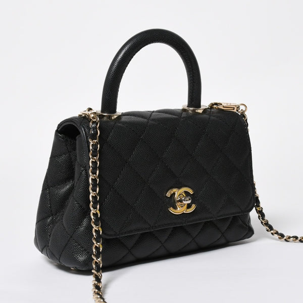 極美品 CHANEL シャネル トップハンドル 2WAYバッグ ランダム番台 ココマーク キャビアスキン ブラック ゴールド金具 中古 4a008331