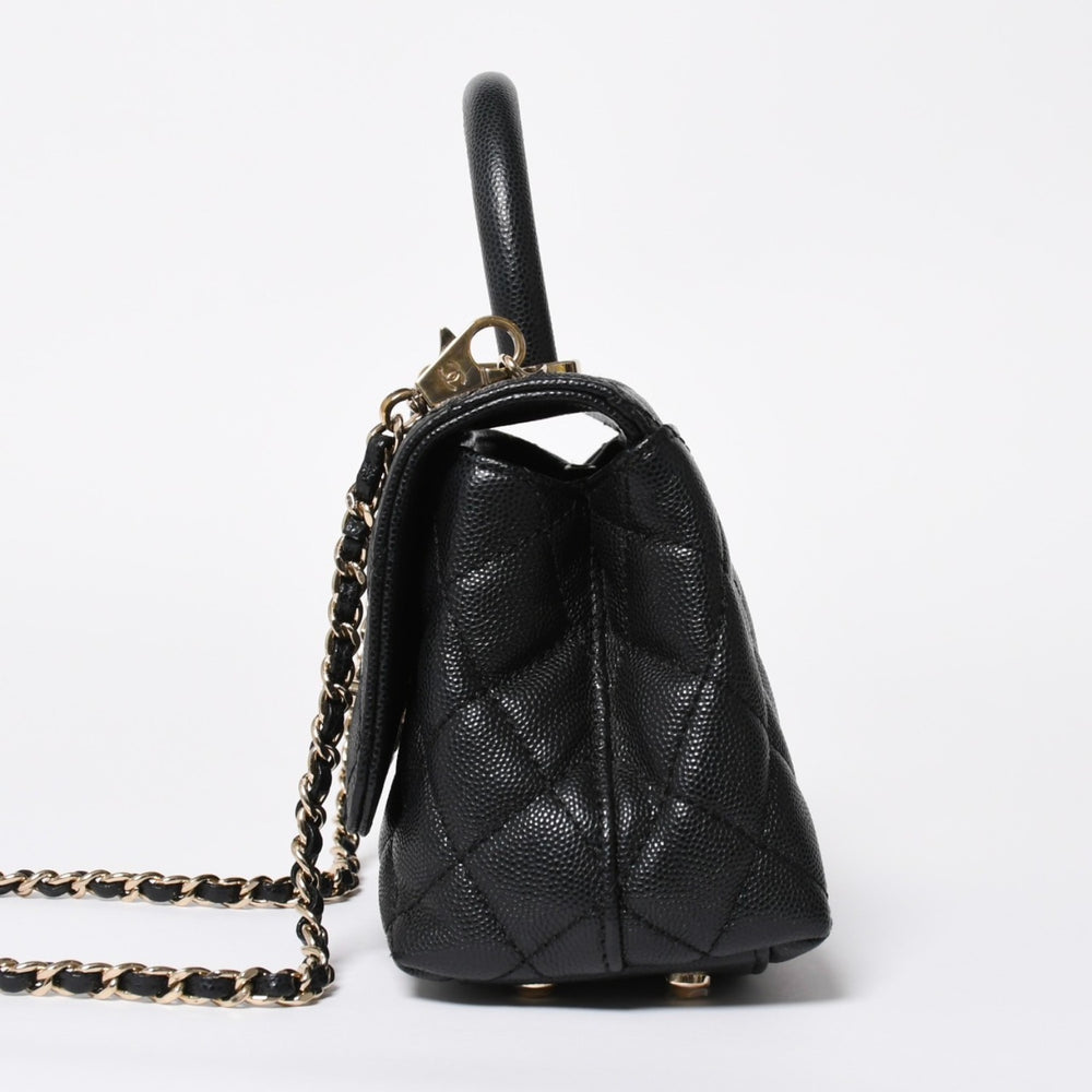 極美品 CHANEL シャネル トップハンドル 2WAYバッグ ランダム番台 ココマーク キャビアスキン ブラック ゴールド金具 中古 4a008331