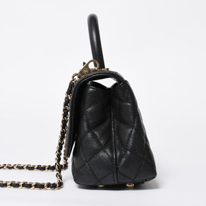 極美品 CHANEL シャネル トップハンドル 2WAYバッグ ランダム番台 ココマーク キャビアスキン ブラック ゴールド金具 中古 4a008331