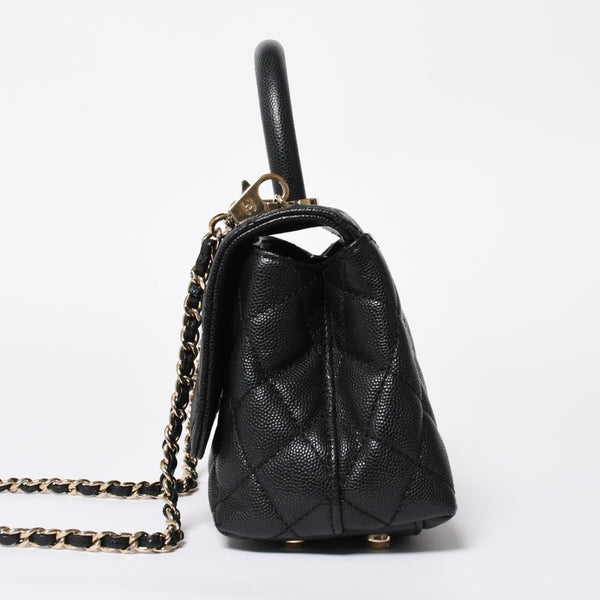 極美品 CHANEL シャネル トップハンドル 2WAYバッグ ランダム番台 ココマーク キャビアスキン ブラック ゴールド金具 中古 4a008331