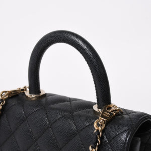極美品 CHANEL シャネル トップハンドル 2WAYバッグ ランダム番台 ココマーク キャビアスキン ブラック ゴールド金具 中古 4a008331