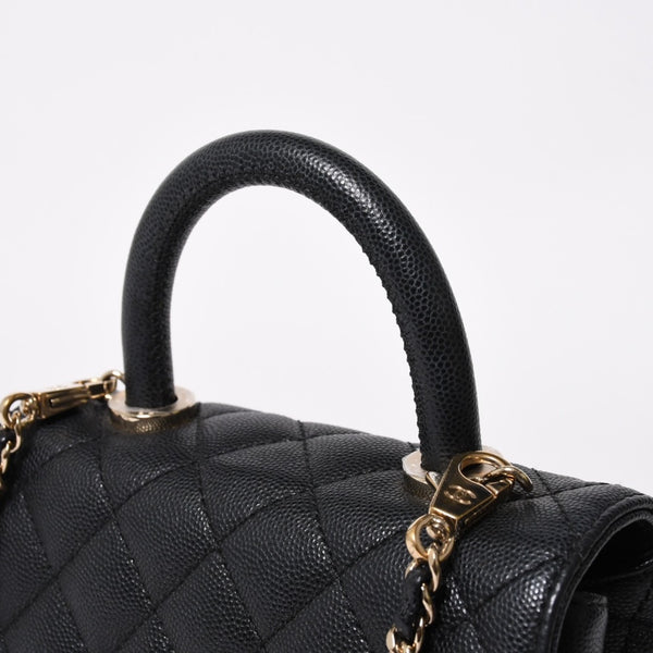 極美品 CHANEL シャネル トップハンドル 2WAYバッグ ランダム番台 ココマーク キャビアスキン ブラック ゴールド金具 中古 4a008331