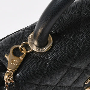 極美品 CHANEL シャネル トップハンドル 2WAYバッグ ランダム番台 ココマーク キャビアスキン ブラック ゴールド金具 中古 4a008331