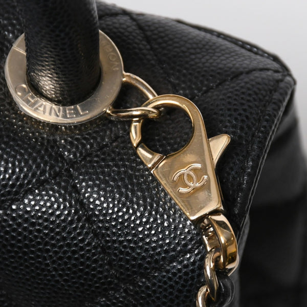 極美品 CHANEL シャネル トップハンドル 2WAYバッグ ランダム番台 ココマーク キャビアスキン ブラック ゴールド金具 中古 4a008331