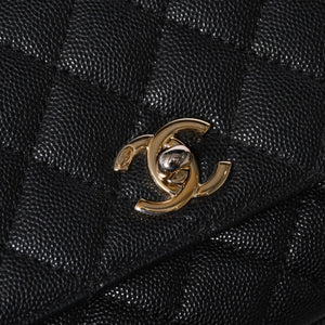 極美品 CHANEL シャネル トップハンドル 2WAYバッグ ランダム番台 ココマーク キャビアスキン ブラック ゴールド金具 中古 4a008331