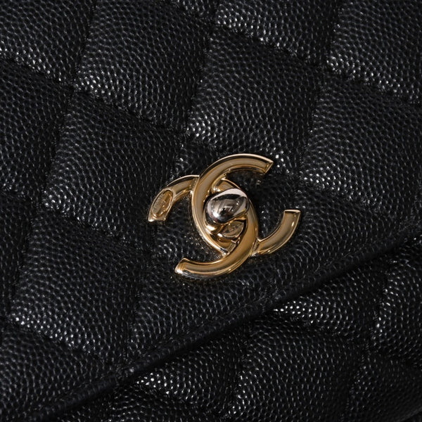 極美品 CHANEL シャネル トップハンドル 2WAYバッグ ランダム番台 ココマーク キャビアスキン ブラック ゴールド金具 中古 4a008331