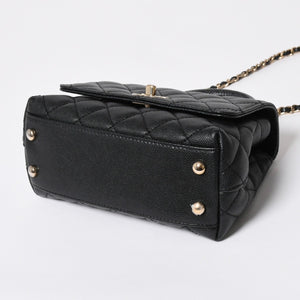 極美品 CHANEL シャネル トップハンドル 2WAYバッグ ランダム番台 ココマーク キャビアスキン ブラック ゴールド金具 中古 4a008331
