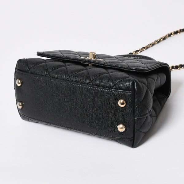 極美品 CHANEL シャネル トップハンドル 2WAYバッグ ランダム番台 ココマーク キャビアスキン ブラック ゴールド金具 中古 4a008331