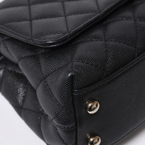 極美品 CHANEL シャネル トップハンドル 2WAYバッグ ランダム番台 ココマーク キャビアスキン ブラック ゴールド金具 中古 4a008331