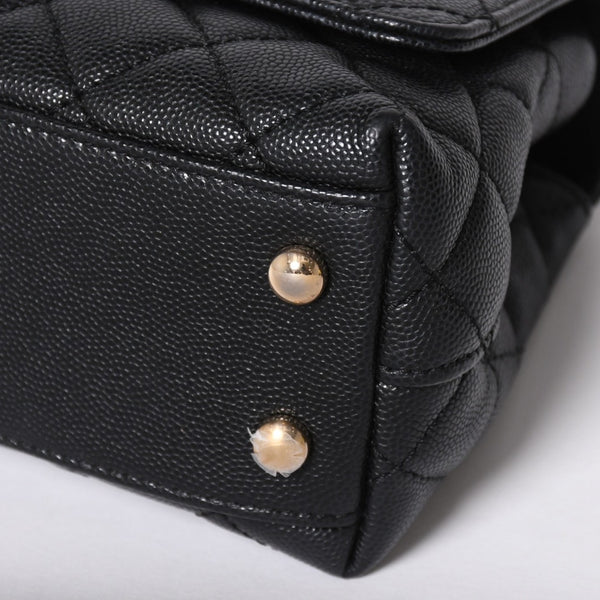 極美品 CHANEL シャネル トップハンドル 2WAYバッグ ランダム番台 ココマーク キャビアスキン ブラック ゴールド金具 中古 4a008331