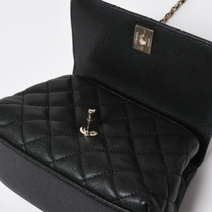 極美品 CHANEL シャネル トップハンドル 2WAYバッグ ランダム番台 ココマーク キャビアスキン ブラック ゴールド金具 中古 4a008331