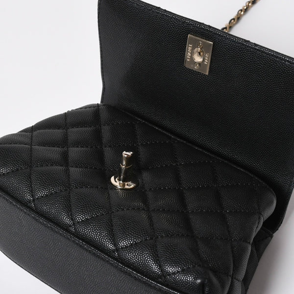 極美品 CHANEL シャネル トップハンドル 2WAYバッグ ランダム番台 ココマーク キャビアスキン ブラック ゴールド金具 中古 4a008331
