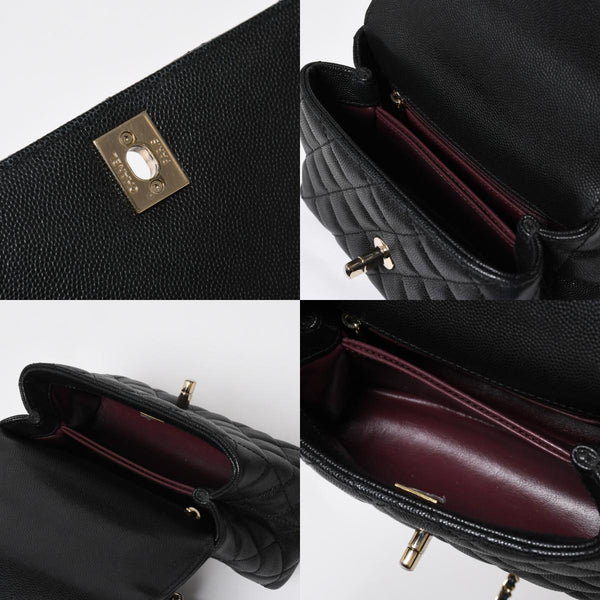 極美品 CHANEL シャネル トップハンドル 2WAYバッグ ランダム番台 ココマーク キャビアスキン ブラック ゴールド金具 中古 4a008331