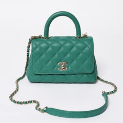 Very good condition CHANEL top handle 2WAY bag random number here mark caviar skin green gold hardware used 4a008349