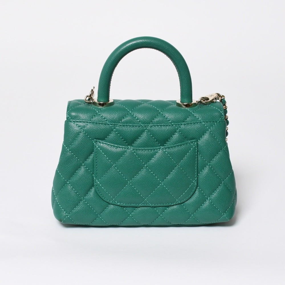 極美品 CHANEL シャネル トップハンドル 2WAYバッグ ランダム番台 ココマーク キャビアスキン グリーン ゴールド金具 中古 4a008349