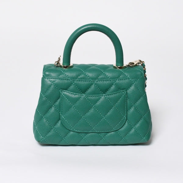 Very good condition CHANEL top handle 2WAY bag random number here mark caviar skin green gold hardware used 4a008349