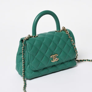 Very good condition CHANEL top handle 2WAY bag random number here mark caviar skin green gold hardware used 4a008349