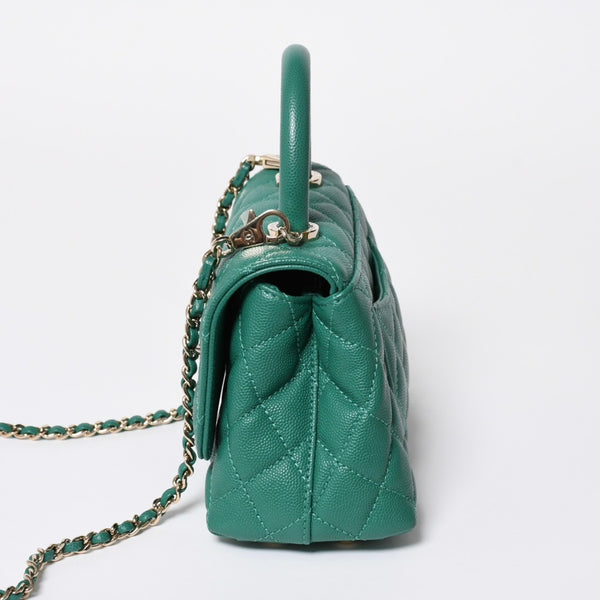 Very good condition CHANEL top handle 2WAY bag random number here mark caviar skin green gold hardware used 4a008349