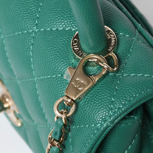 Very good condition CHANEL top handle 2WAY bag random number here mark caviar skin green gold hardware used 4a008349