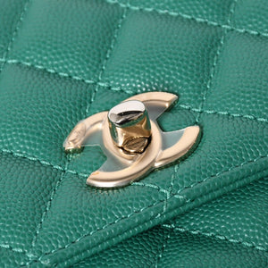 Very good condition CHANEL top handle 2WAY bag random number here mark caviar skin green gold hardware used 4a008349