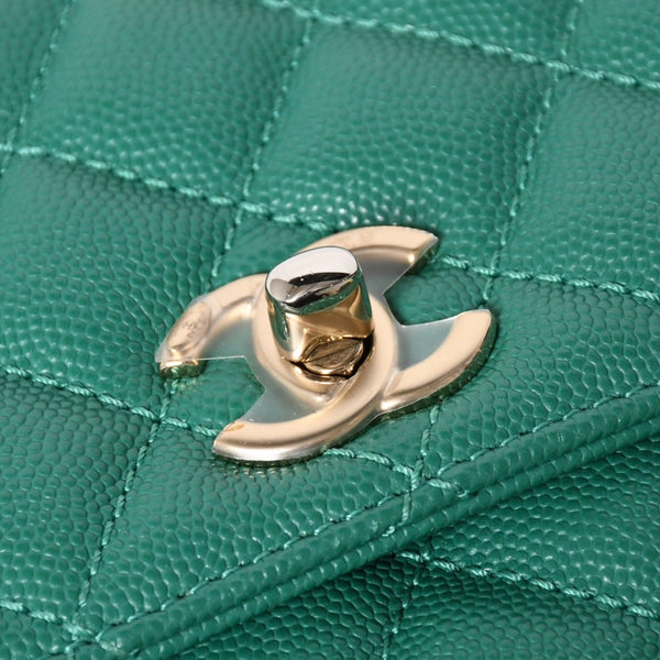 Very good condition CHANEL top handle 2WAY bag random number here mark caviar skin green gold hardware used 4a008349