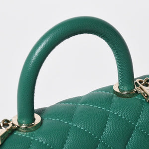 Very good condition CHANEL top handle 2WAY bag random number here mark caviar skin green gold hardware used 4a008349