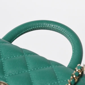 Very good condition CHANEL top handle 2WAY bag random number here mark caviar skin green gold hardware used 4a008349