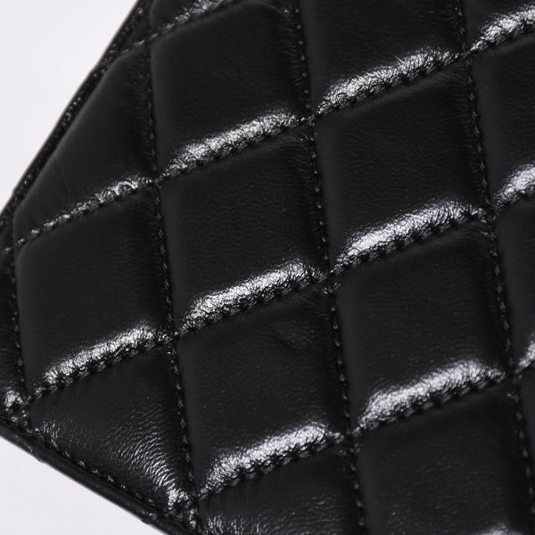Very Good Condition CHANEL Chevron Chain Wallet 28th Series Coco Mark Shiny Lambskin Black Used 4a008408