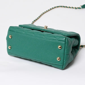 Very good condition CHANEL top handle 2WAY bag random number here mark caviar skin green gold hardware used 4a008349