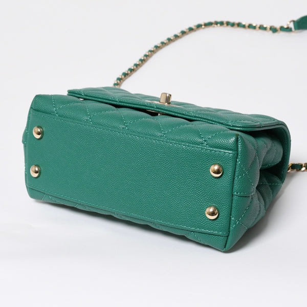 Very good condition CHANEL top handle 2WAY bag random number here mark caviar skin green gold hardware used 4a008349