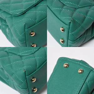 Very good condition CHANEL top handle 2WAY bag random number here mark caviar skin green gold hardware used 4a008349
