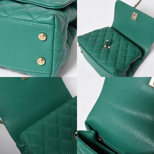Very good condition CHANEL top handle 2WAY bag random number here mark caviar skin green gold hardware used 4a008349