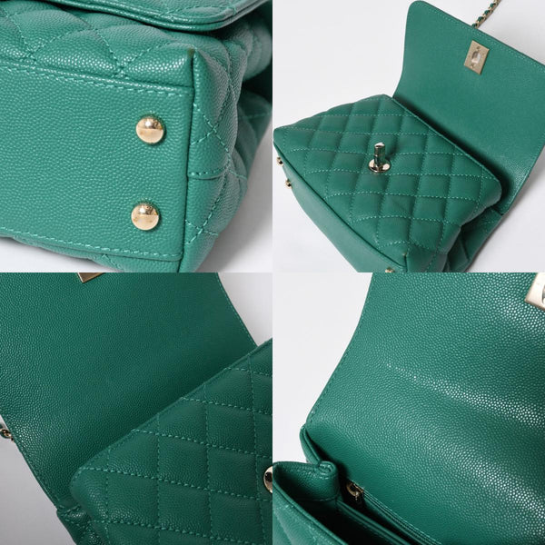 Very good condition CHANEL top handle 2WAY bag random number here mark caviar skin green gold hardware used 4a008349