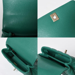 Very good condition CHANEL top handle 2WAY bag random number here mark caviar skin green gold hardware used 4a008349