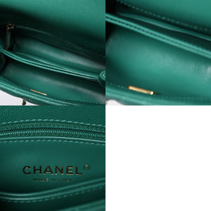 Very good condition CHANEL top handle 2WAY bag random number here mark caviar skin green gold hardware used 4a008349