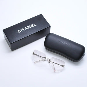 極美品 CHANEL シャネル リムレス サングラス アイウェア 4017-D c.159/6I サイズ62□17 120 ココマーク ラインストーン 中古 4a008581