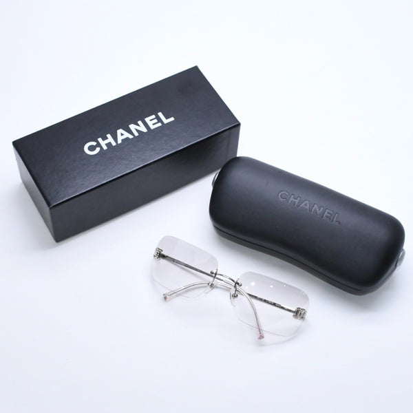 極美品 CHANEL シャネル リムレス サングラス アイウェア 4017-D c.159/6I サイズ62□17 120 ココマーク ラインストーン 中古 4a008581