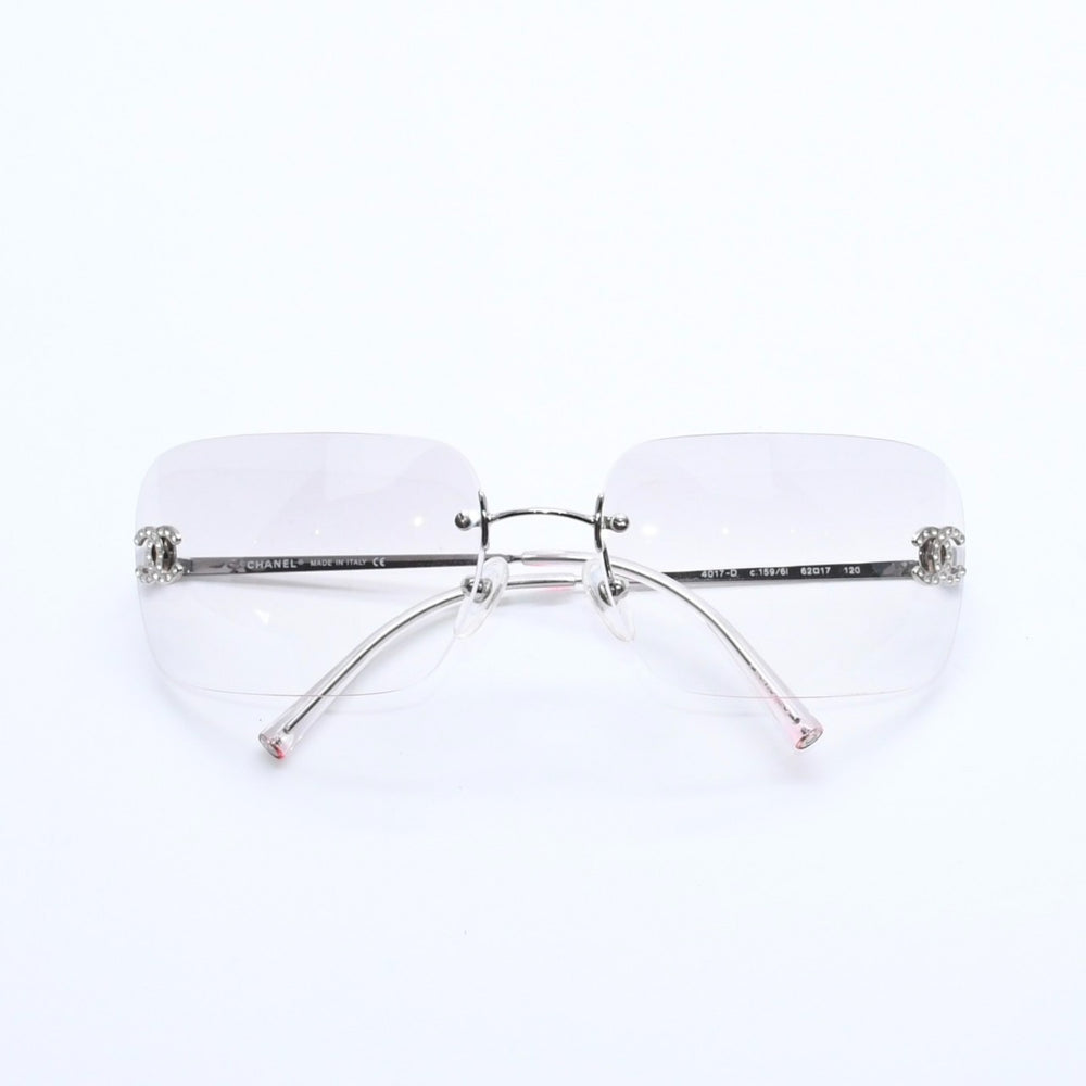 極美品 CHANEL シャネル リムレス サングラス アイウェア 4017-D c.159/6I サイズ62□17 120 ココマーク ラインストーン 中古 4a008581