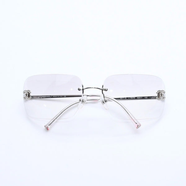 極美品 CHANEL シャネル リムレス サングラス アイウェア 4017-D c.159/6I サイズ62□17 120 ココマーク ラインストーン 中古 4a008581