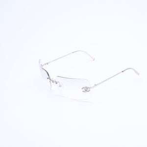 極美品 CHANEL シャネル リムレス サングラス アイウェア 4017-D c.159/6I サイズ62□17 120 ココマーク ラインストーン 中古 4a008581