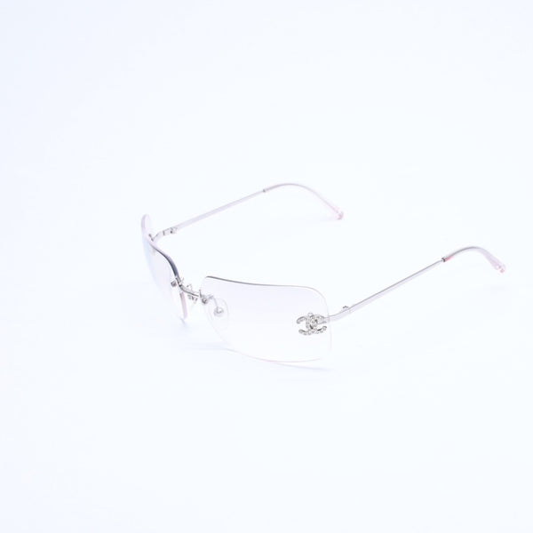 極美品 CHANEL シャネル リムレス サングラス アイウェア 4017-D c.159/6I サイズ62□17 120 ココマーク ラインストーン 中古 4a008581