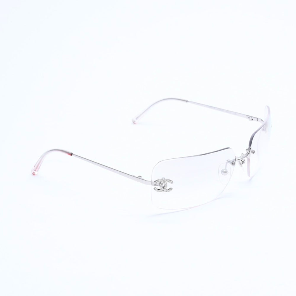 極美品 CHANEL シャネル リムレス サングラス アイウェア 4017-D c.159/6I サイズ62□17 120 ココマーク ラインストーン 中古 4a008581