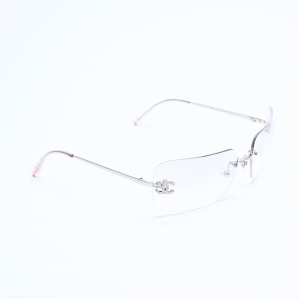 極美品 CHANEL シャネル リムレス サングラス アイウェア 4017-D c.159/6I サイズ62□17 120 ココマーク ラインストーン 中古 4a008581