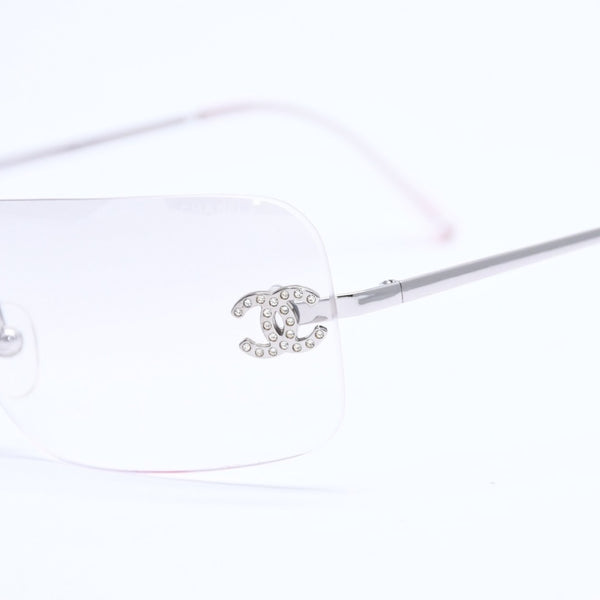 極美品 CHANEL シャネル リムレス サングラス アイウェア 4017-D c.159/6I サイズ62□17 120 ココマーク ラインストーン 中古 4a008581
