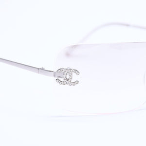 極美品 CHANEL シャネル リムレス サングラス アイウェア 4017-D c.159/6I サイズ62□17 120 ココマーク ラインストーン 中古 4a008581