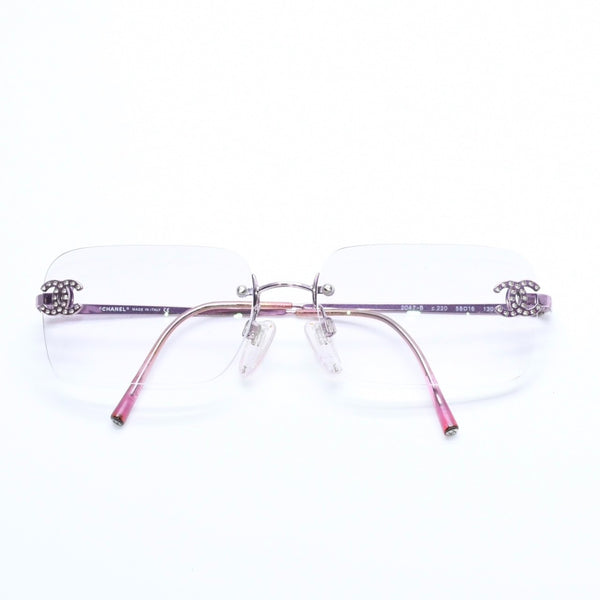 極美品 CHANEL シャネル リムレス サングラス アイウェア 2047-B c.220 サイズ58□16 130 ココマーク ラインストーン ピンク 中古 4a008449