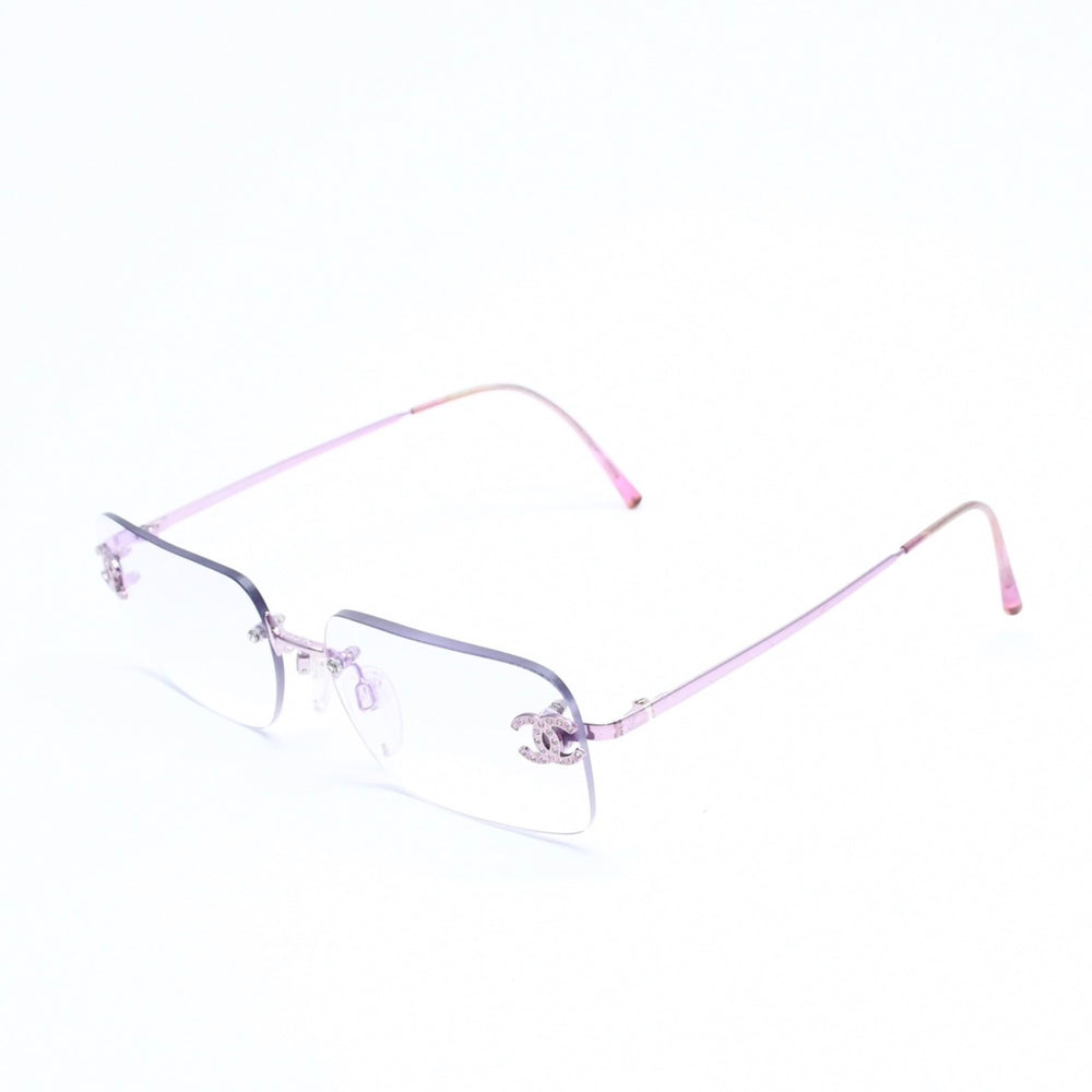 極美品 CHANEL シャネル リムレス サングラス アイウェア 2047-B c.220 サイズ58□16 130 ココマーク ラインストーン ピンク 中古 4a008449