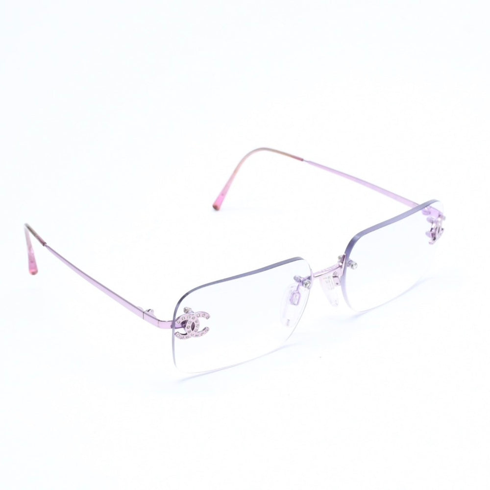 極美品 CHANEL シャネル リムレス サングラス アイウェア 2047-B c.220 サイズ58□16 130 ココマーク ラインストーン ピンク 中古 4a008449