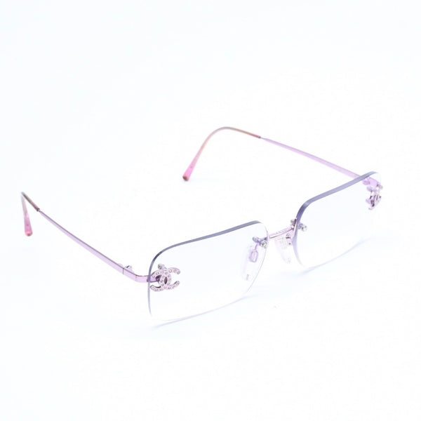 極美品 CHANEL シャネル リムレス サングラス アイウェア 2047-B c.220 サイズ58□16 130 ココマーク ラインストーン ピンク 中古 4a008449